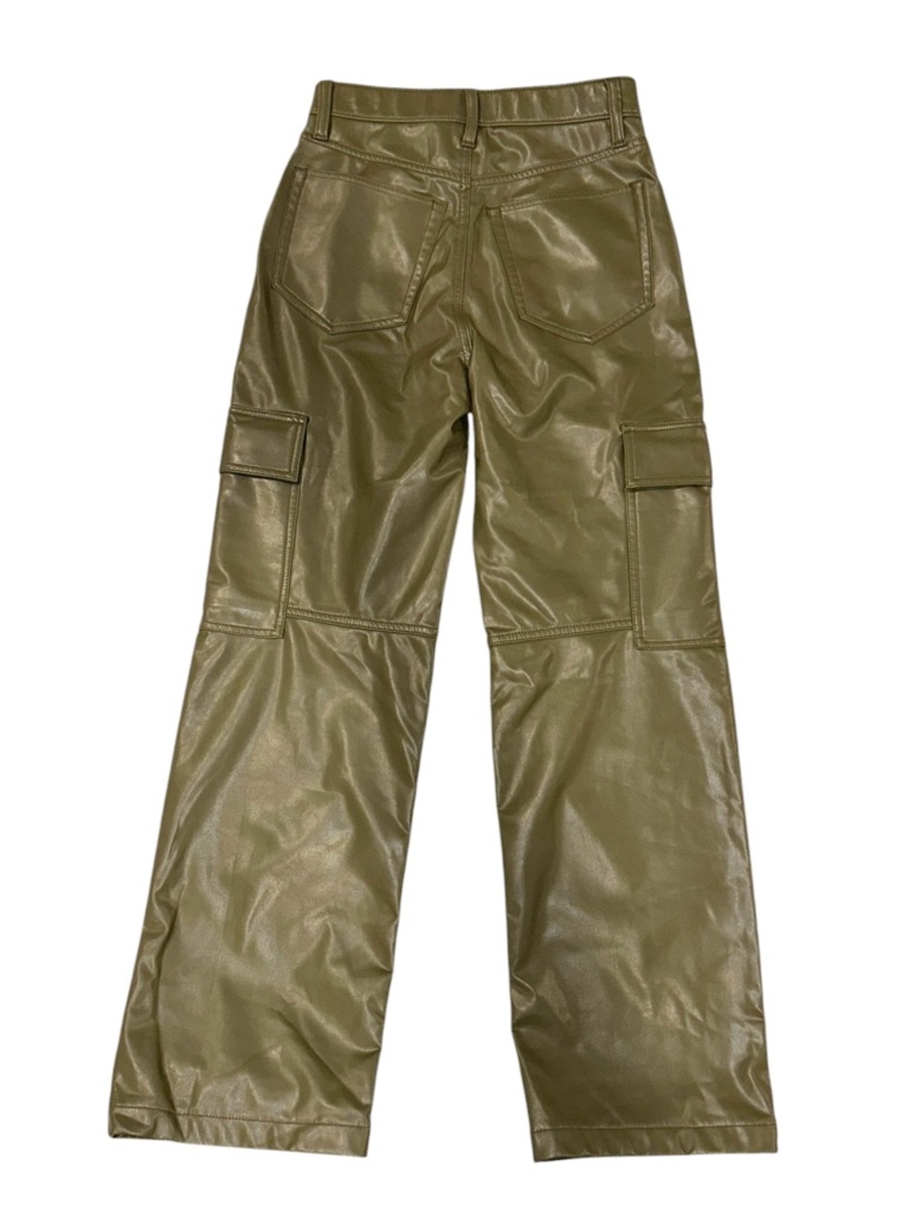 Abercrombie & Fitch 90s Relaxed High Rise Olive Vegan Leather Cargo Pants 26/2s - Picture 7 of 10